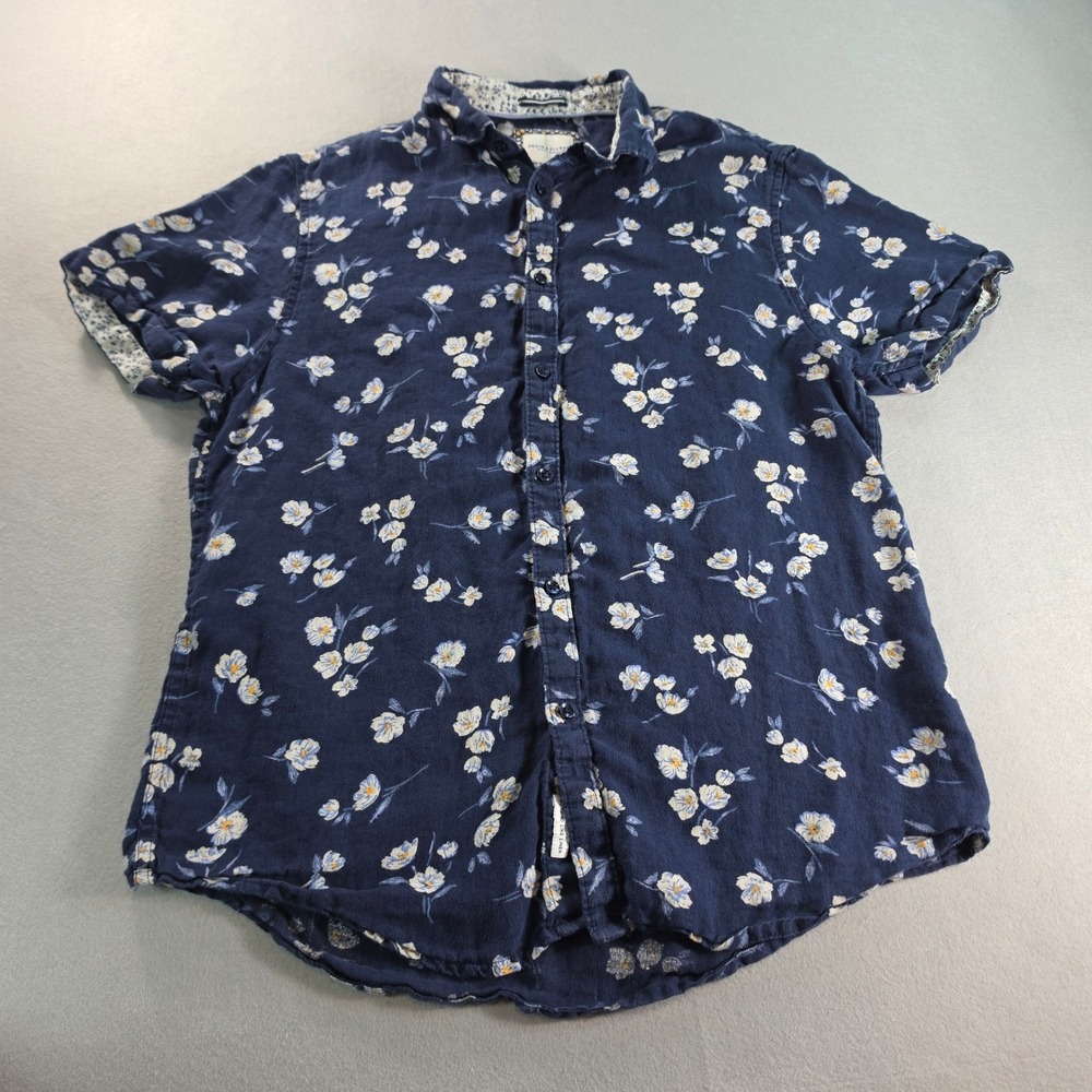 Denim & Flower Ricky Singh Navy Floral Linen Blend Shirt M Coastal Boho